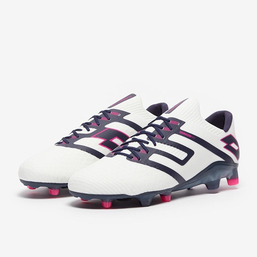 Lotto Maestro 700 IV FG JR Soccer Cleats White Navy Fuchsia Made Italy 1.5 Youth